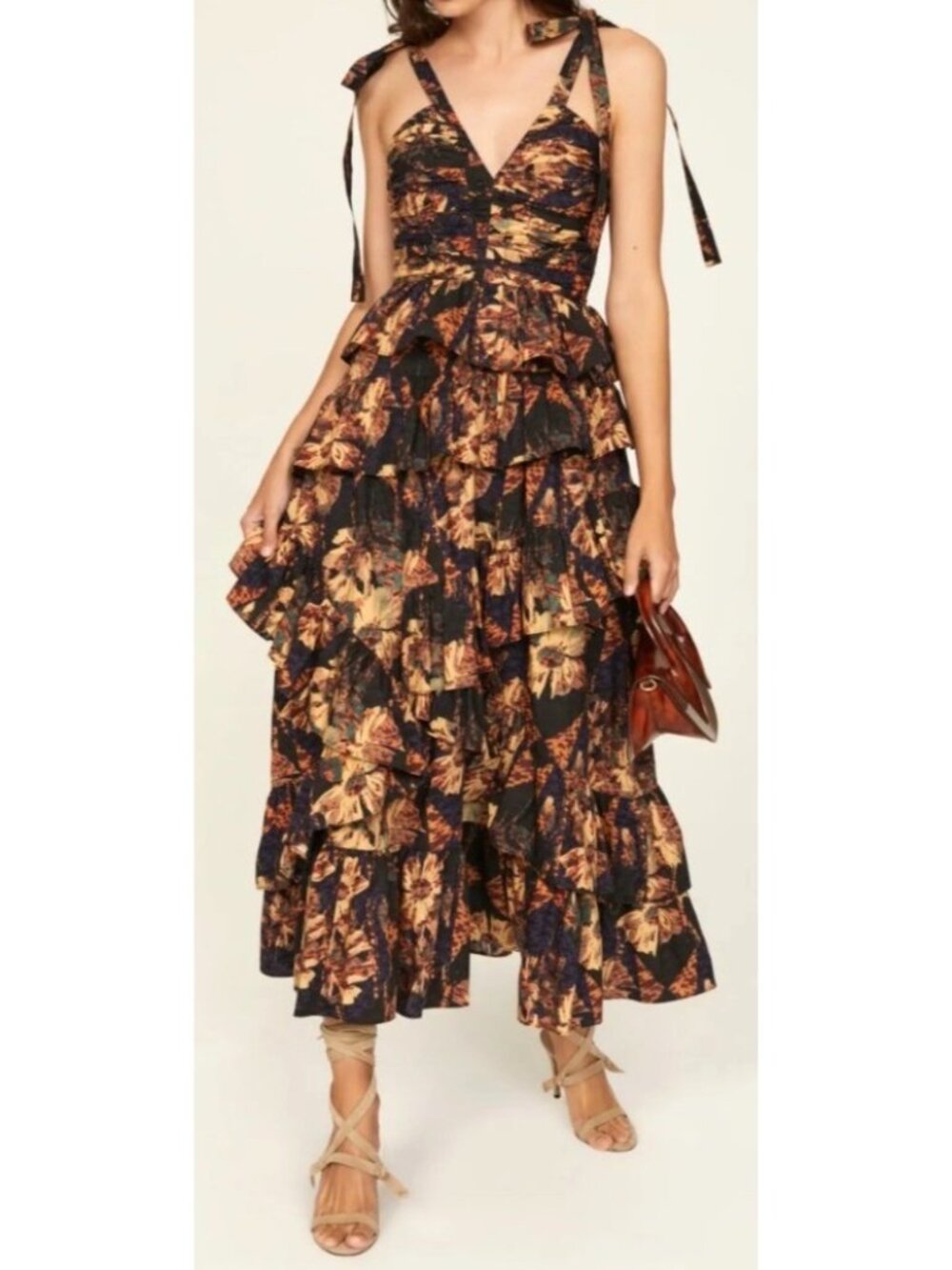 Ulla Johnson Women's Sz 8 Candace Ruffled Printed Cotton-Voile Midi Dress